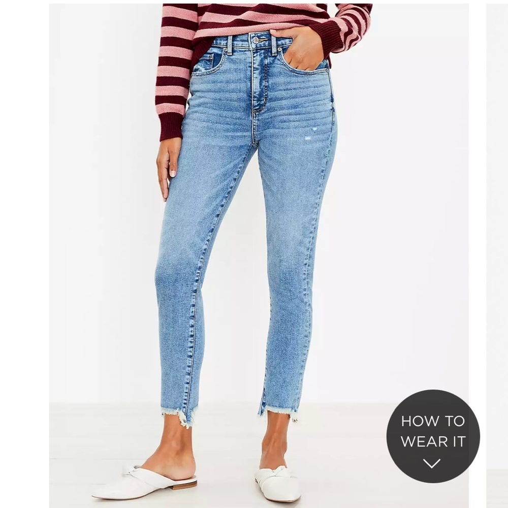 Loft Petite Chewed Hem High Rise Skinny Jeans In Authentic Indigo